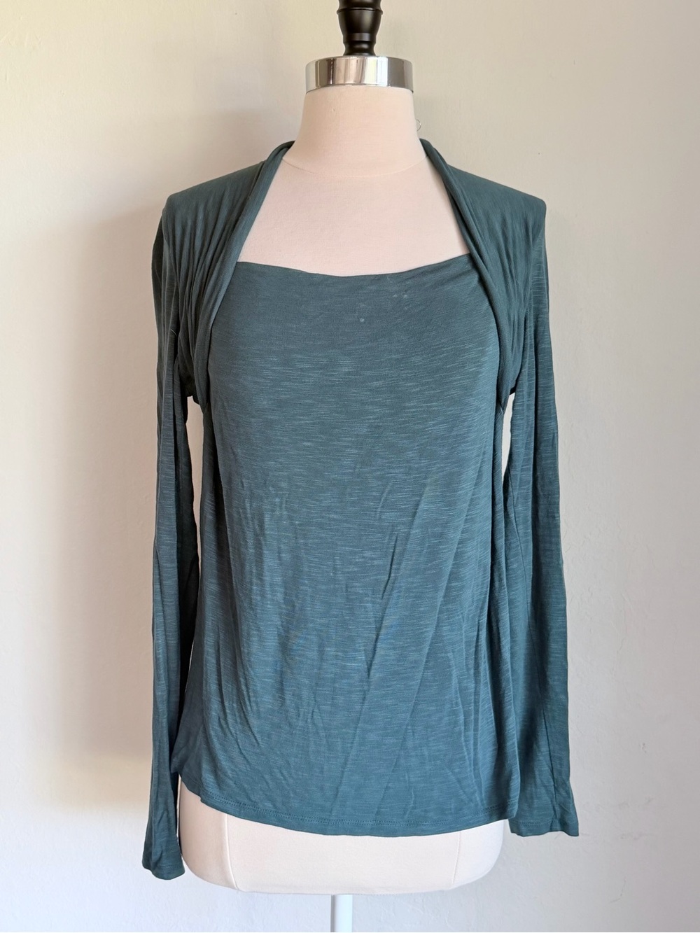 Skunkfunk Soft Lightweight Slub Knit Draped Neck Long-Sleeve Top, Teal, Sz 3